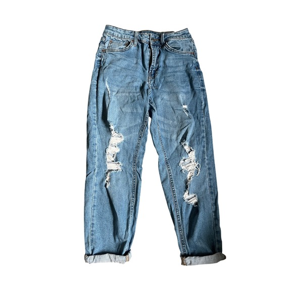 wild fable Denim - High Rise Distressed Barrel Mom Jeans size 2 Light Wash Blue Ripped Indie Y2K